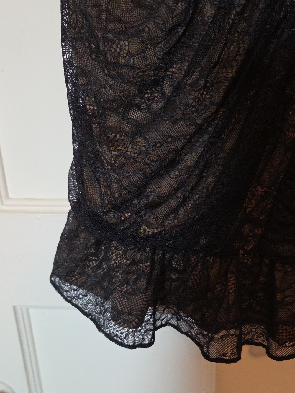 Veronica Beard Kailani Cross-Front Peplum Lace Top in Black With Nude Lining 8 - Picture 6 of 13